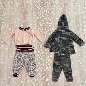 Splendid Baby Girl Outfit Bundle 3-6M | Pink Sweater Leopard Pants + Hoodie Set